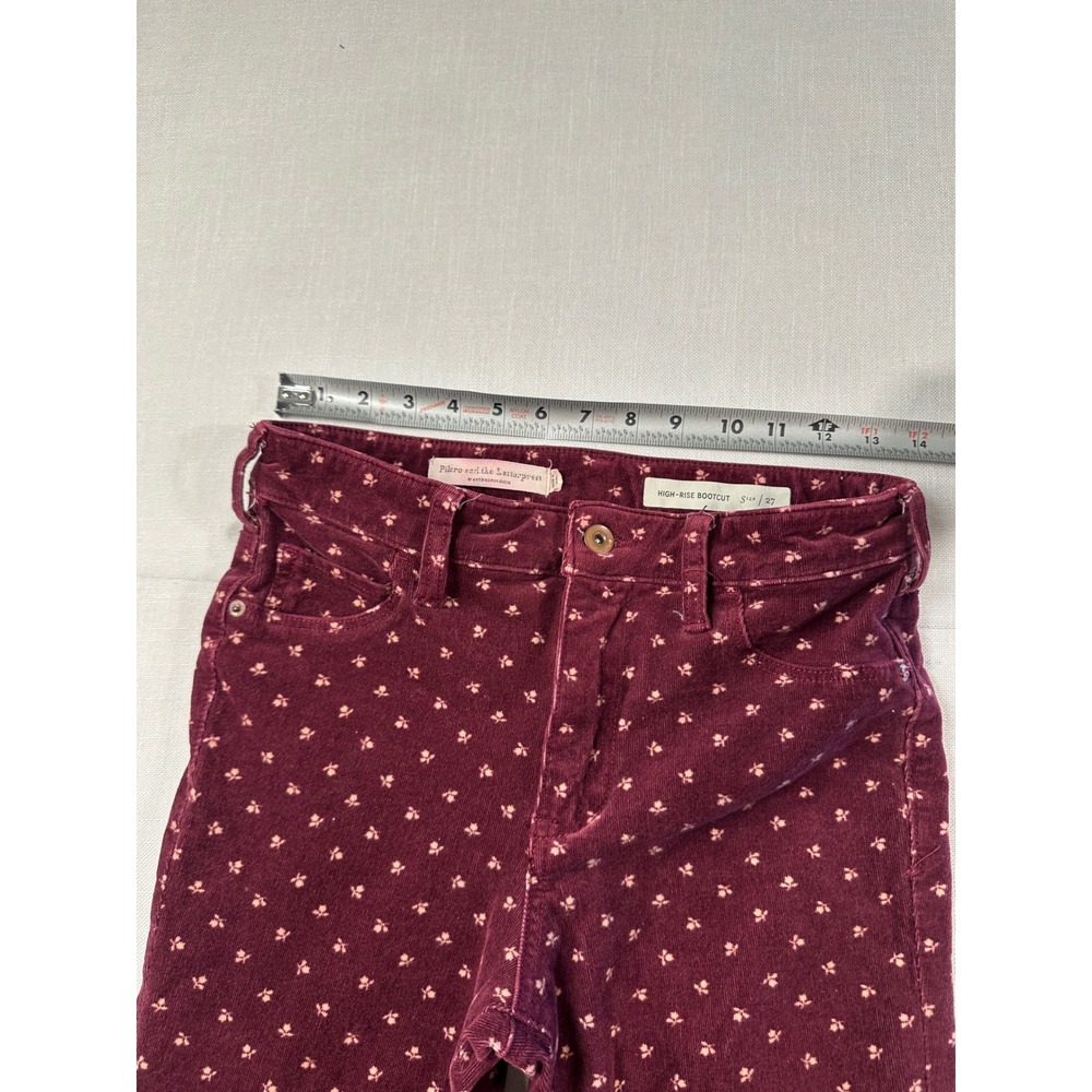 Pilcro and the Letterpress Maroon Floral Corduroy High-Rise Bootcut Pants 27 - Picture 7 of 8